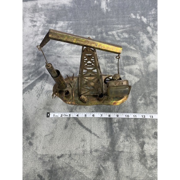Vintage Copper Oil Well Sculpture Motion Music Box The Dream 9.5"x 10.5" Working - Picture 6 of 12